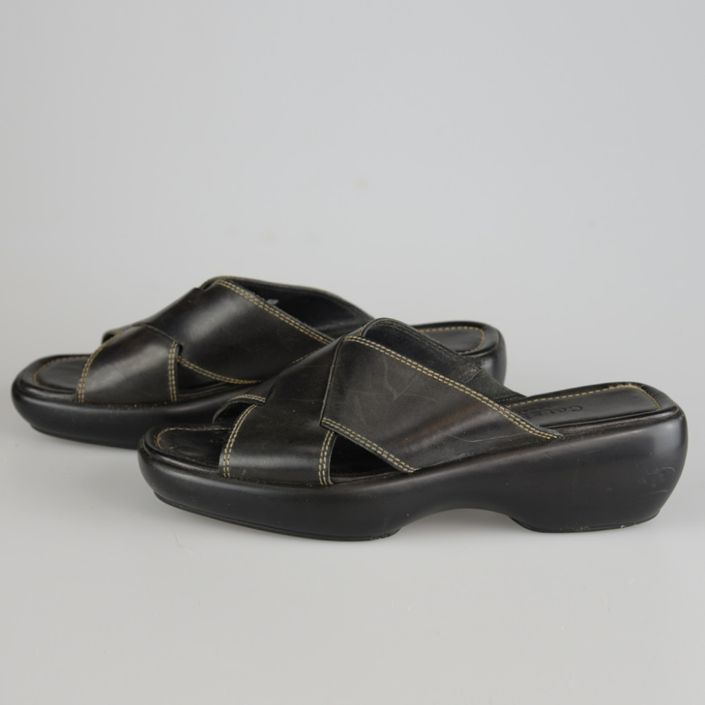Cole Haan  Black Leather Wedge Mule Slide